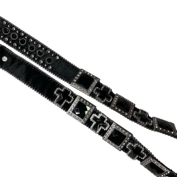 Briella Accessories Black Leather Rhinestone Western Belt Sz M - Picture 4 of 6